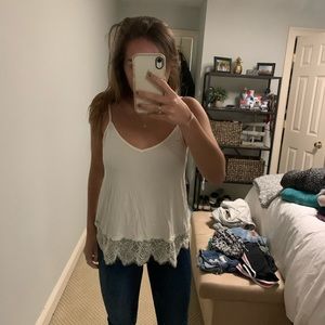 White tank top with lace on bottom